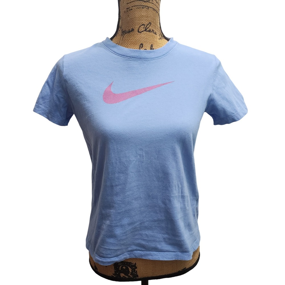 Nike Tee T Shirt Blue Pink Swoosh Logo Women's Size L